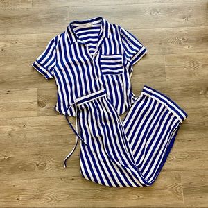 Free People Shiny Nights Striped Pajamas Navy White